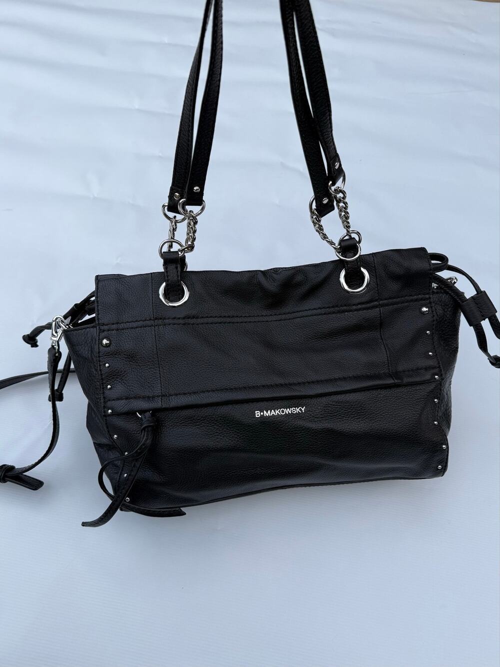 B. Makowsky Y2K Black leather Studded Shoulder Crossbody Handbag Purse NWT NEW